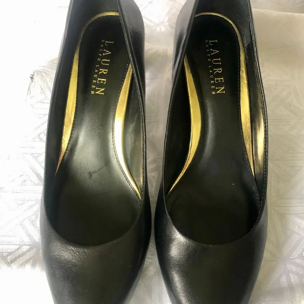 Ralph Lauren Harper Black Genuine Leather Pumps 8 - Picture 3 of 9